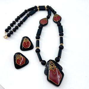 Asian Inspired Vintage Bead Necklace and Earring Set - Rare Find